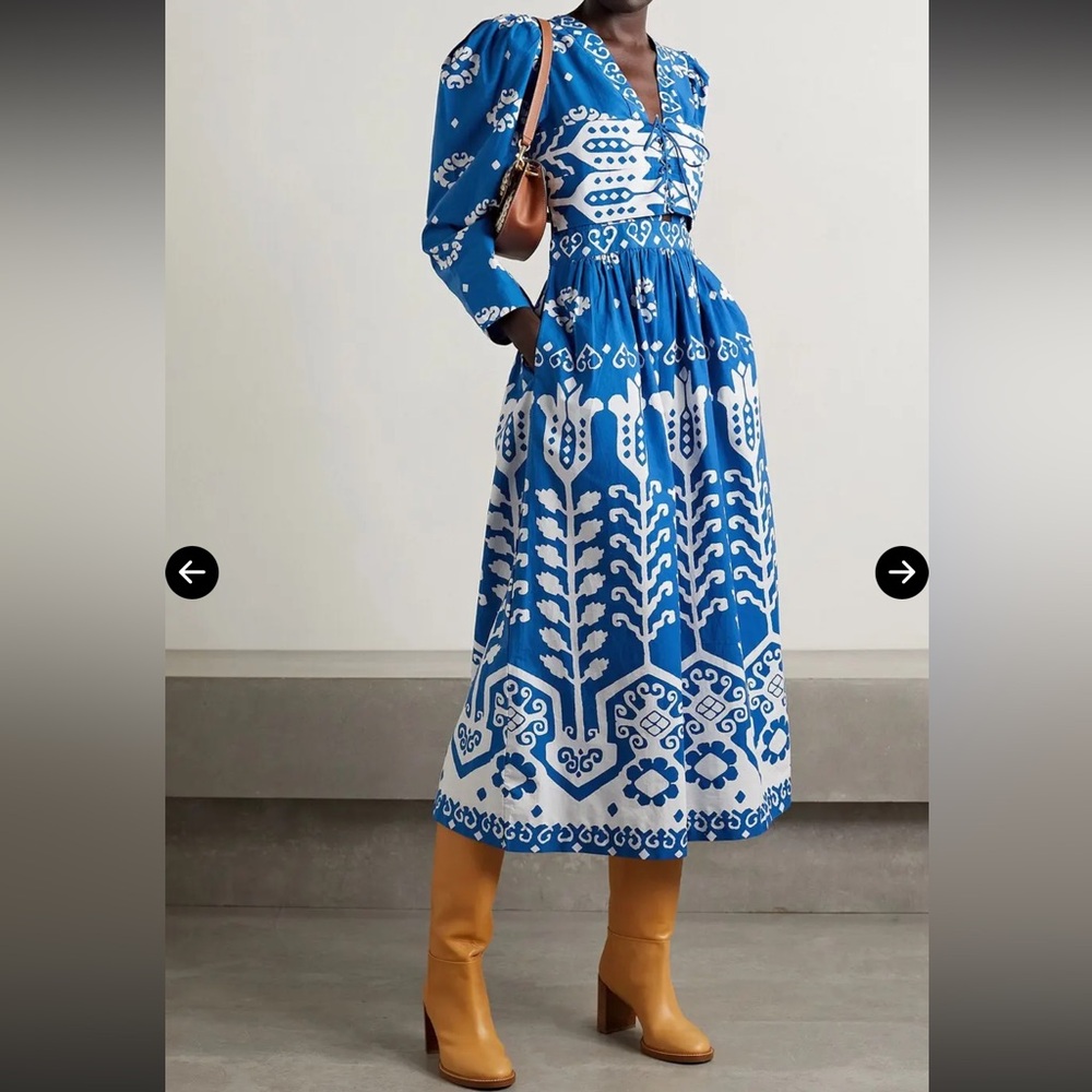 Sea New York Sonia Lace Up Printed Cotton midi dress